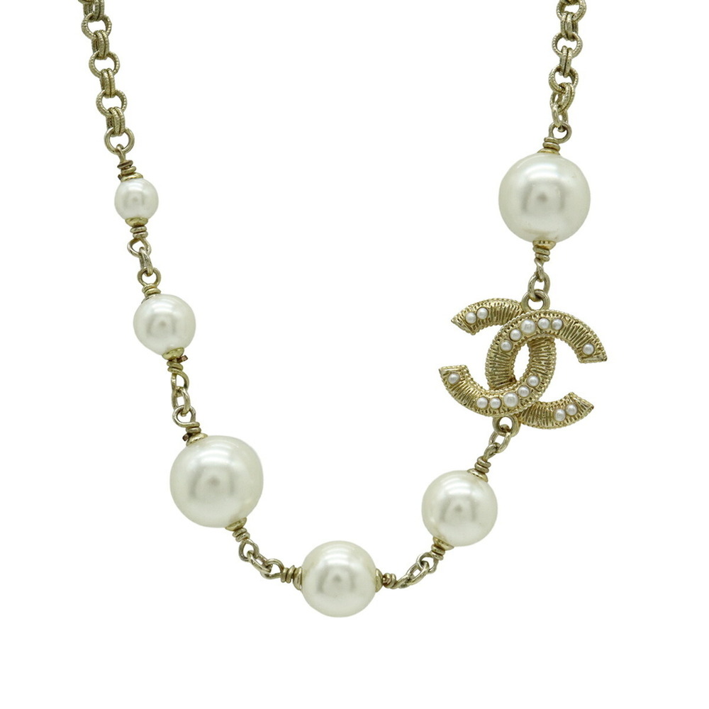 CHANEL Coco Mark Faux Pearl Necklace Pendant GP Gold Ivory C21V - Picture 6 of 8